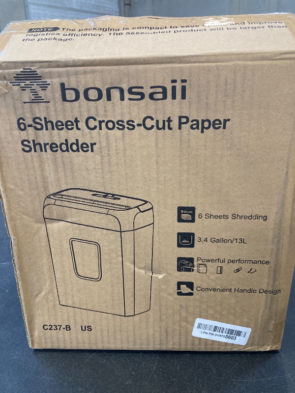 Photo 1 of Bonsaii Paper Shredder for Home Use, 3.4 Gal Wastebasket, 6 Sheet Crosscut Paper Credit Cards, Staples, and Clips Shredder for Home Office Use, Portable Handle Design (C237-B New Version)