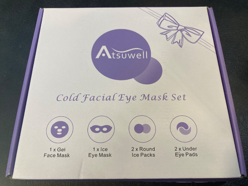Photo 1 of Atsuwell Cooling Ice Face Eye Mask Set for Dark Circles and Puffiness, 6 Gel Cold Packs for Face, Eyes, Soft Plush Lining Ice Pads Cold Compress, Relaxation, Cool Bag Included