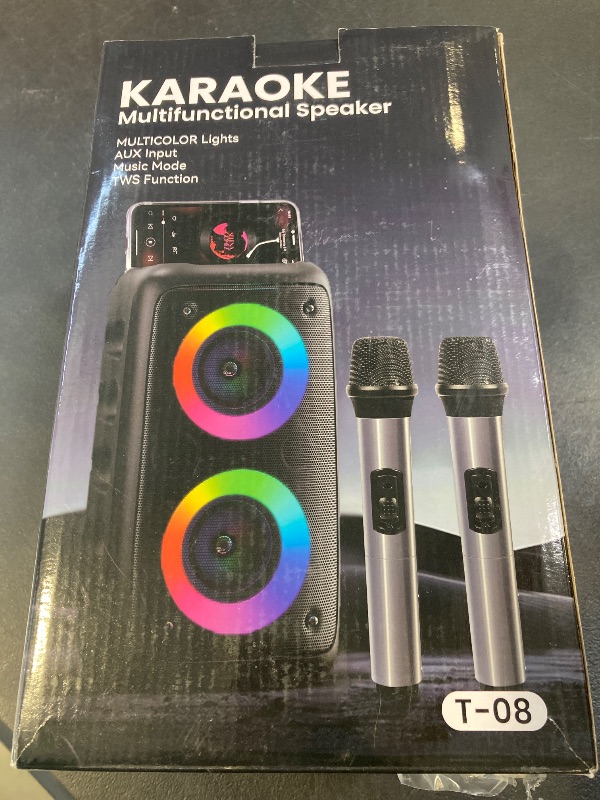 Photo 1 of Karaoke Machine, Portable Bluetooth Speaker, PA Speaker with 2 Wireless Karaoke Microphones, Karaoke Machine for Adults Kids with Upgraded Subwoofer, Support TWS/TF/USB/AUX for Home Party Outdoor