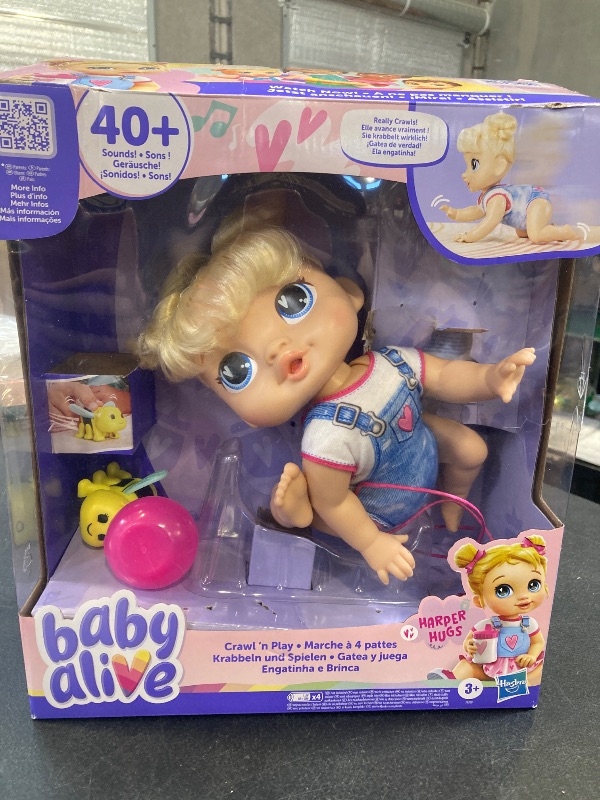 Photo 1 of Baby Alive Crawl 'n Play Harper Hugs Electronic Crawling Baby Doll Set, Blonde Hair, Kids Toys for Girls & Boys 3 Years & Up, 10.75 Inches