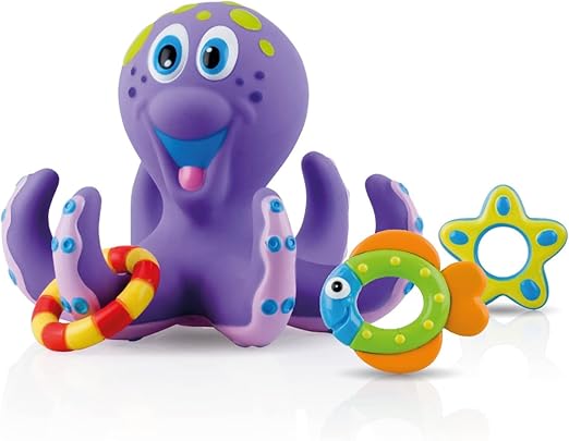 Photo 1 of Nuby Floating Octopus Toy with 3 Hoopla Rings - Baby Bath Toy for Boys and Girls - 18+ Months - Purple (Pack of 1)