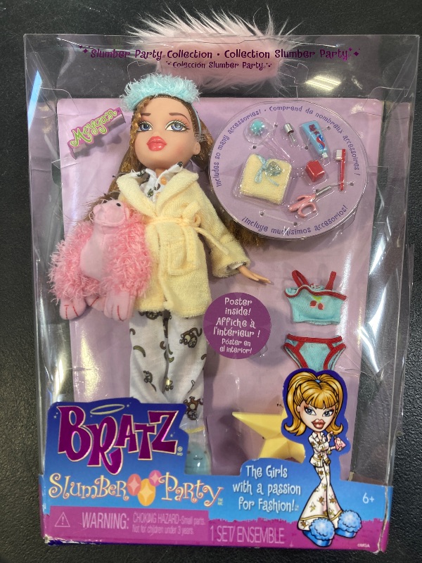 Photo 1 of Bratz Slumber Party Meygan Fashion Doll with 2 Sets of Pajamas, Plush, and Accessories