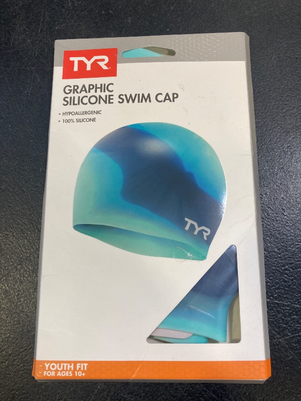 Photo 1 of TYR Junior Tie Dye Swim Cap, Blue/Teal