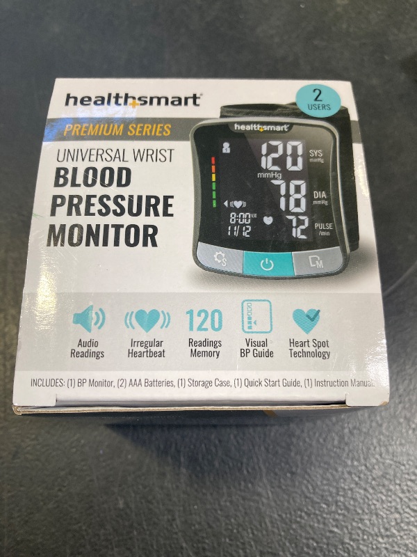 Photo 1 of HealthSmart Digital Premium Wrist Blood Pressure Monitor with Cuff That Measures Pulse Heartbeat and High or Low BP, 120 Reading Memory Stores Up to 60 Readings for 2 Users