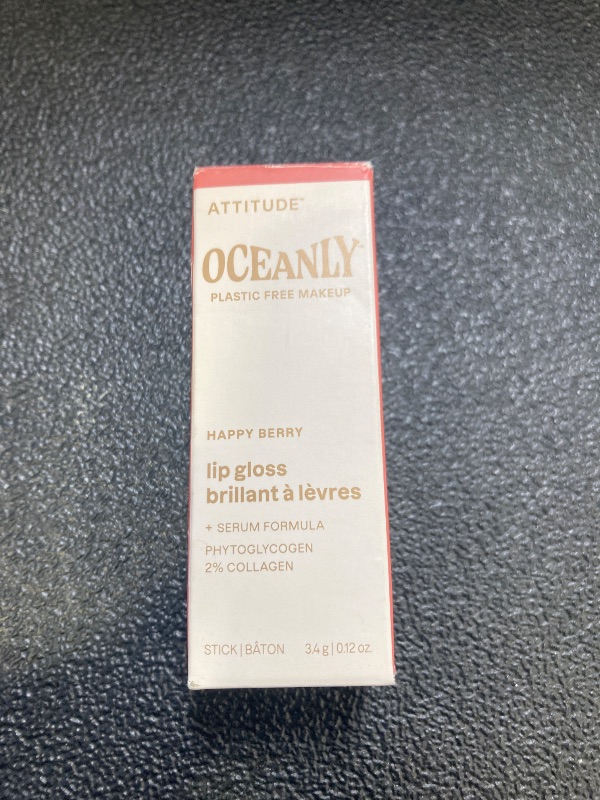 Photo 1 of ATTITUDE Oceanly Sheer Lip Gloss Stick, EWG Verified, Titanium Dioxide-Free, Vegan Makeup & Beauty, Cruelty-Free, Plastic-Free, Happy Berry, 0.12 Ounces