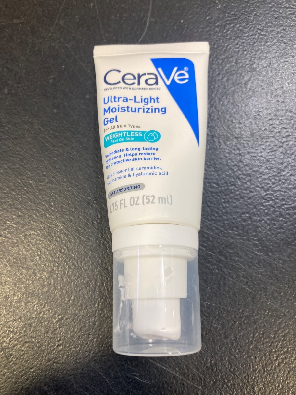 Photo 1 of CeraVe Ultra-Light Moisturizing Gel, Hydrating Gel Face Moisturizer with Ceramides, Niacinamide, Hyaluronic Acid, Fragrance Free, Oil-Free, Weightless Mattifying Moisturizer, 1.75 FL Oz