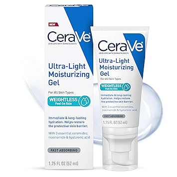 Photo 1 of CeraVe Ultra-Light Moisturizing Gel, Hydrating Gel Face Moisturizer with Ceramides, Niacinamide, Hyaluronic Acid, Fragrance Free, Oil-Free, Weightless Mattifying Moisturizer, 1.75 FL Oz
