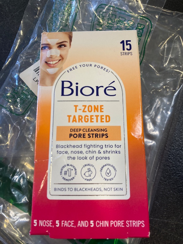 Photo 1 of Bioré T-Zone Blackhead Remover Strips, Deep Cleansing Pore Strips, (5 Nose + 5 Face + 5 Chin Strips), Instant Pore Unclogging for the T-Zone Area, 15 Count