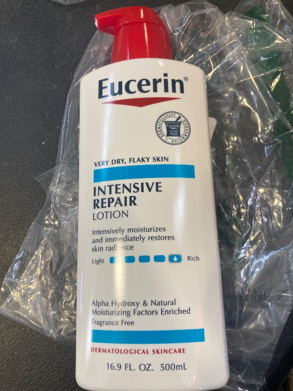Photo 1 of Eucerin Intensive Repair Body Lotion for Dry Skin with Alpha Hydroxy, Body Moisturizer for Very Dry Skin, Moisturizes, Exfoliates and Conditions, Paraben Free and Fragrance Free, 16.9 Fl Oz Bottle