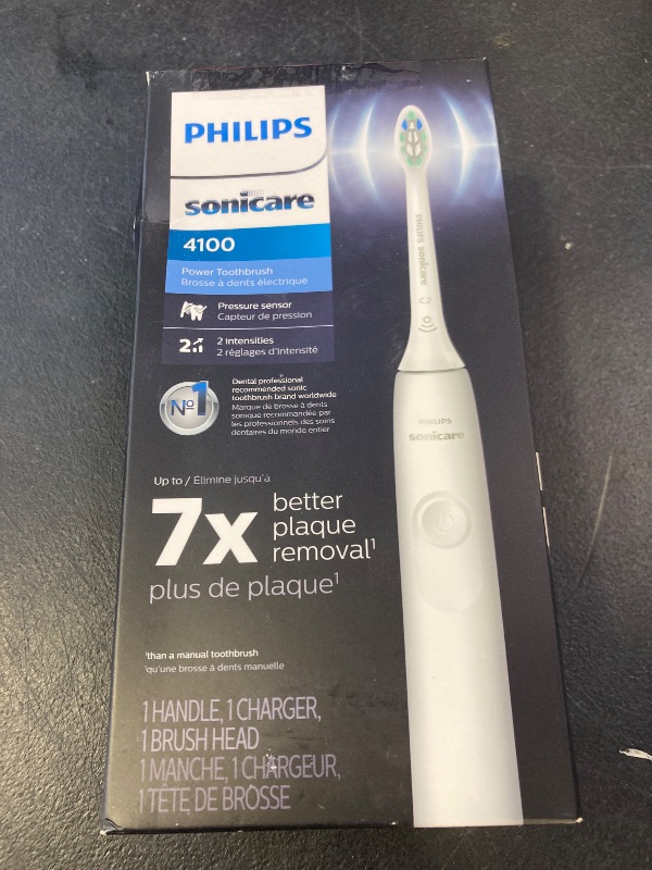 Photo 1 of Philips Sonicare 4100 Rechargeable Electric Toothbrush, with Pressure Sensor, 2 Intensity Settings, SmarTimer and QuadPacer, 14-Day Battery Life, White, Model HX3681/23