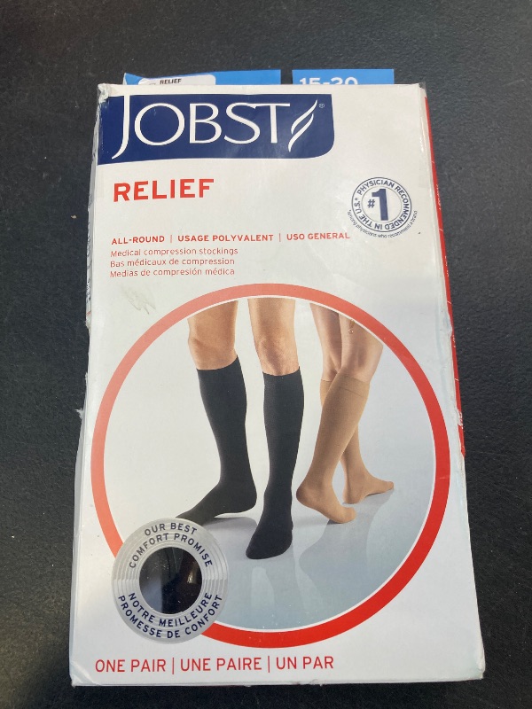 Photo 1 of JOBST Relief Knee High Graduated Compression Socks, 15-20 mmHg - Comfortable Unisex Design - Closed Toe, Black, Medium