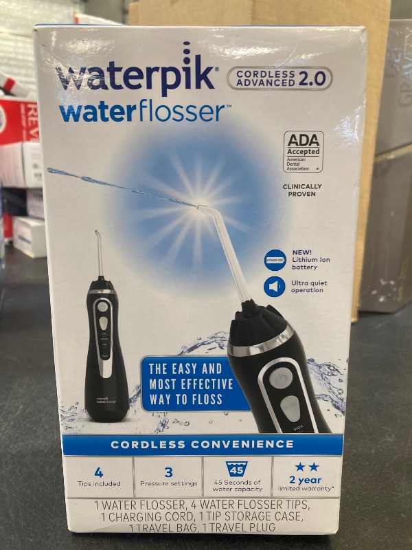 Photo 1 of Waterpik Cordless Advanced 2.0 Water Flosser For Teeth, Gums, Braces, Dental Care With Travel Bag and 4 Tips, ADA Accepted, Rechargeable, Portable, and Waterproof, Black WP-582, Packaging May Vary