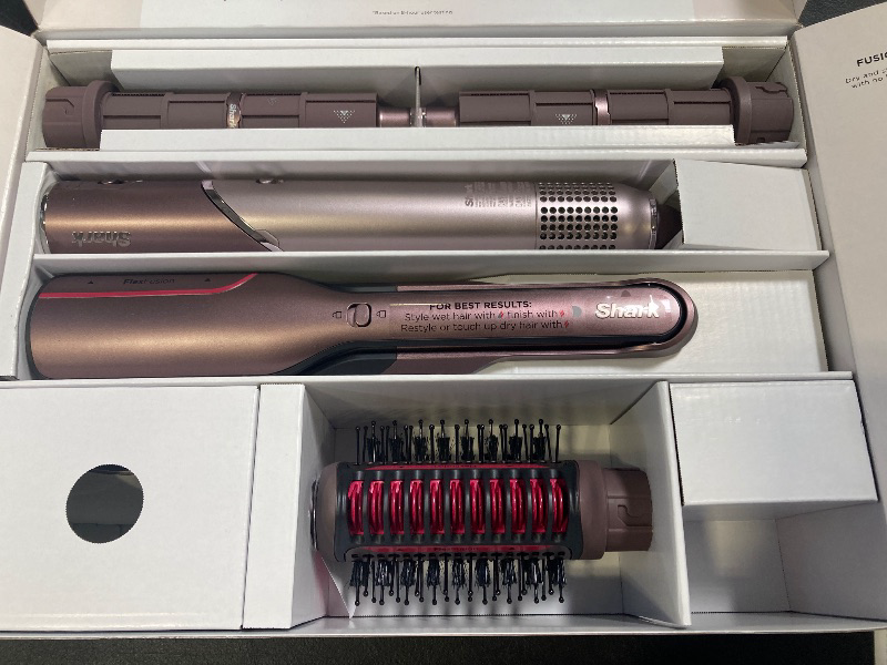Photo 1 of Shark FlexFusion Hair Straightener & Powerful Hair Dryer with Fusion Hair Brush, Ceramic Air Styler with Auto-Wrap Hair Curlers & Concentrator, Ceramic Plates, Cosmic Blush HD641S