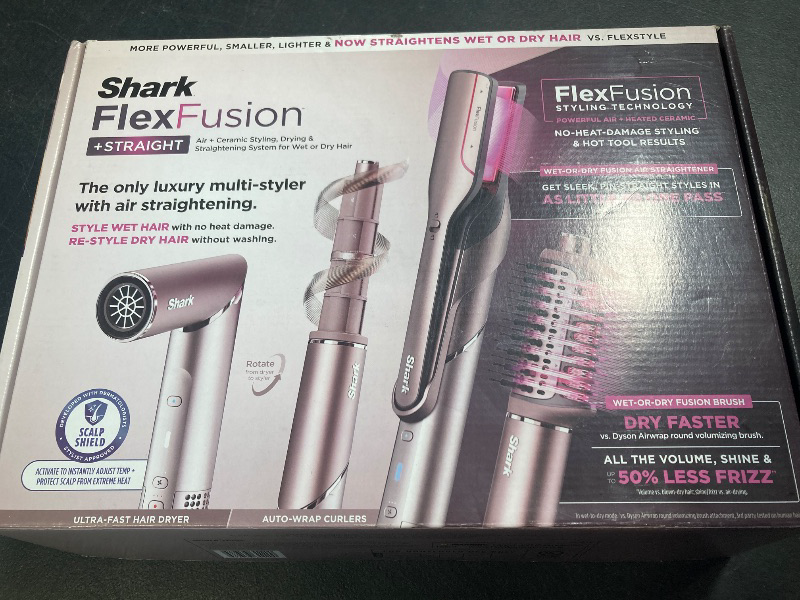 Photo 1 of Shark FlexFusion Hair Straightener & Powerful Hair Dryer with Fusion Hair Brush, Ceramic Air Styler with Auto-Wrap Hair Curlers & Concentrator, Ceramic Plates, Cosmic Blush HD641S