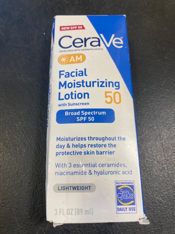 Photo 1 of CeraVe AM Facial Moisturizing Lotion SPF 50, Face Moisturizer with SPF, Hyaluronic Acid, Niacinamide & Ceramides, Non-Greasy, Blends Seamlessly With No White Cast, Non Comedogenic Sunscreen, 3 Oz