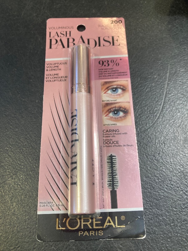Photo 1 of L'Oreal Paris Makeup Voluminous Lash Paradise Mascara, Voluptuous Volume, Intense Length, Feathery Soft Full Lashes, No Flaking, No Smudging, No Clumping, Blackest Black, 0.25 Fl Oz (Pack of 1)