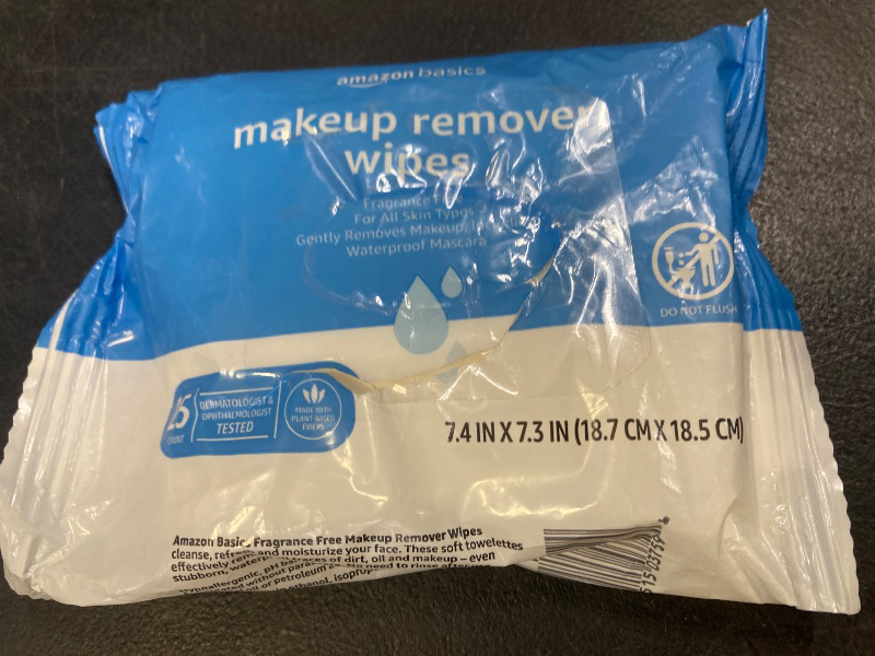 Photo 1 of Amazon Basics Fragrance Free Makeup Remover Wipes, 25 wipes