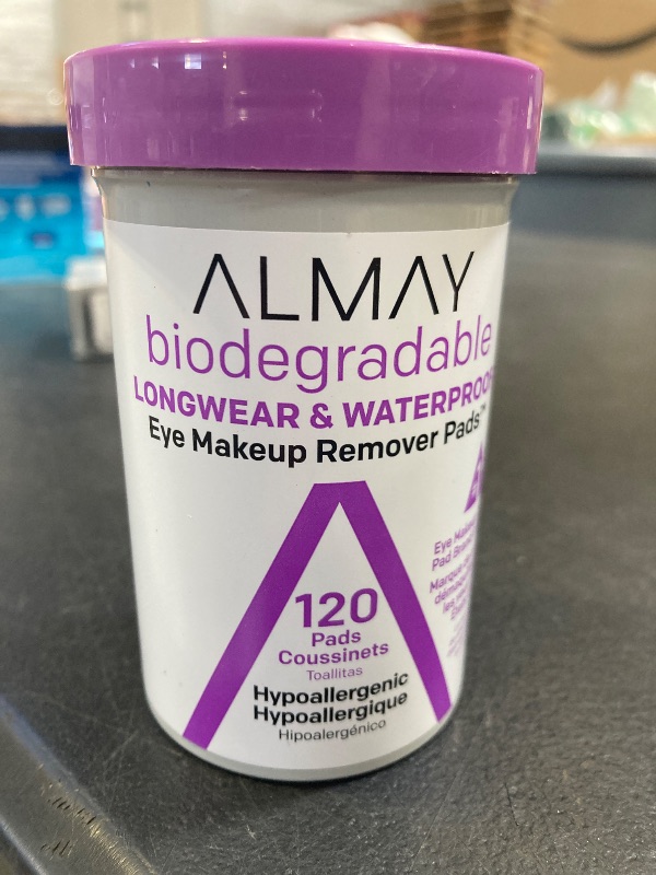Photo 1 of Almay Biodegradable Makeup Remover Pads, Longwear & Waterproof, Hypoallergenic, Fragrance-Free, Dermatologist & Ophthalmologist Tested, 120 count