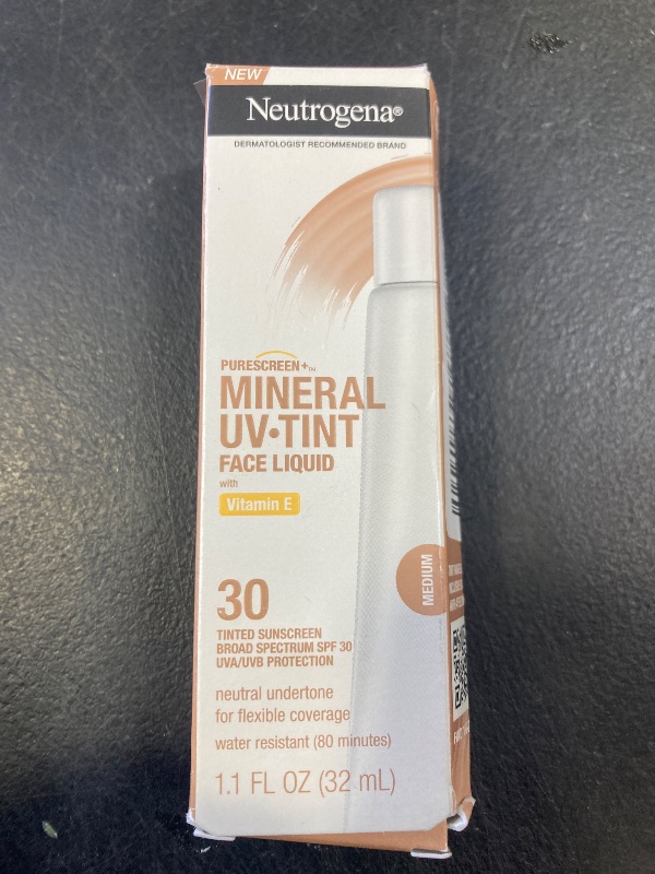 Photo 1 of Neutrogena Purescreen+ Tinted Sunscreen for Face with SPF 30, Broad Spectrum Mineral Sunscreen with Zinc Oxide and Vitamin E, Water Resistant, Fragrance Free, Medium, 1.1 fl oz
