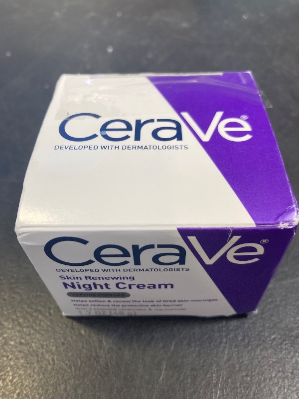 Photo 1 of CeraVe Skin Renewing Night Cream, Niacinamide, Peptide Complex, and Hyaluronic Acid Moisturizer for Face, 1.7 Ounce, Packaging may Vary