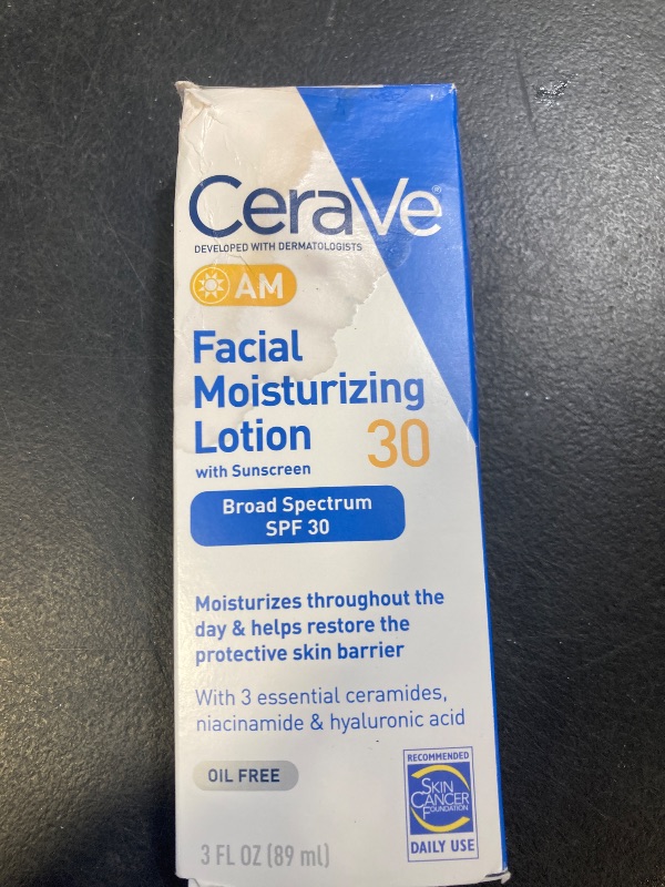 Photo 1 of CeraVe AM Facial Moisturizing Lotion with SPF 30, Oil-Free Face Moisturizer with SPF, Formulated with Hyaluronic Acid, Niacinamide & Ceramides, Non-Comedogenic, Broad Spectrum Sunscreen, 3 Ounce