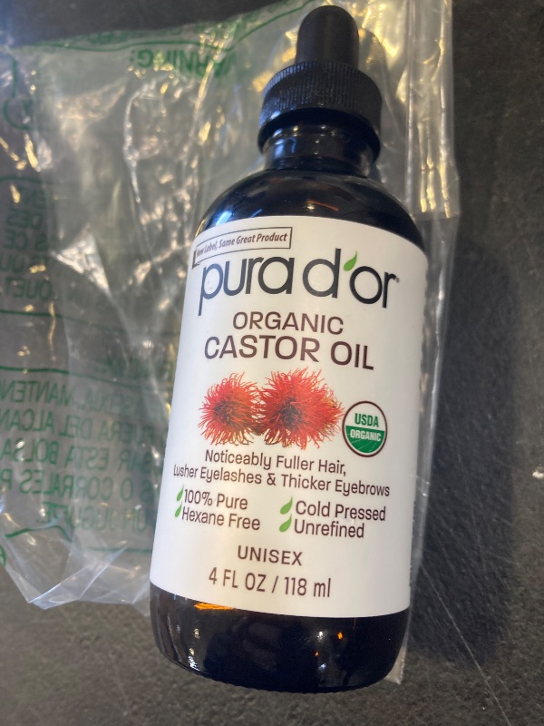 Photo 1 of PURA D'OR 4 Oz ORGANIC Castor Oil - 100% Pure USDA Certified Cold Pressed, Hexane Free Eyelash & Eyebrow Serum - For Fuller, Thicker Lashes & Brows - Skin & Hair