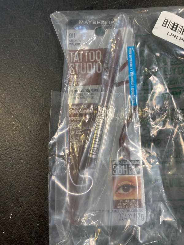 Photo 1 of Maybelline TattooStudio Long-Lasting Sharpenable Eyeliner Pencil, Glide on Smooth Gel Pigments with 36 Hour Wear, Waterproof, Smooth Walnut, 1 Count