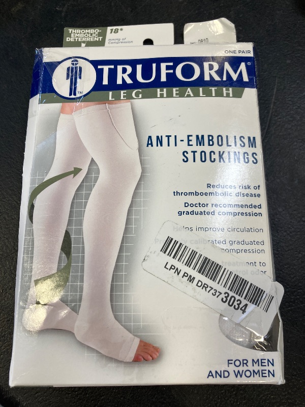 Photo 1 of Truform Anti Embolism Stockings, Thigh High Post Surgery Recovery Hospital Style, 18 mmHg Compression for Men and Women, Full Length Ted Hose, Closed Toe, White, Large