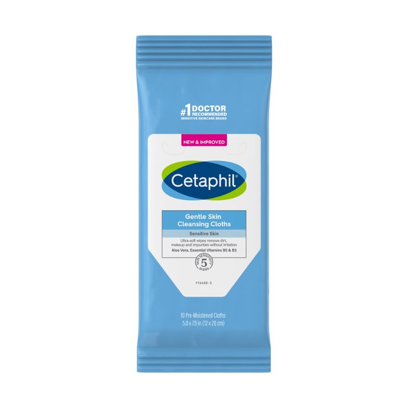 Photo 1 of Cetaphil Face and Body Wipes, Gentle Skin Cleansing Cloths, 10 Count (Pack of 3), for Dry, Sensitive Skin, Flip Top Closure, Great for the Gym, Travel, in the Car, Hypoallergenic, Fragrance Free
