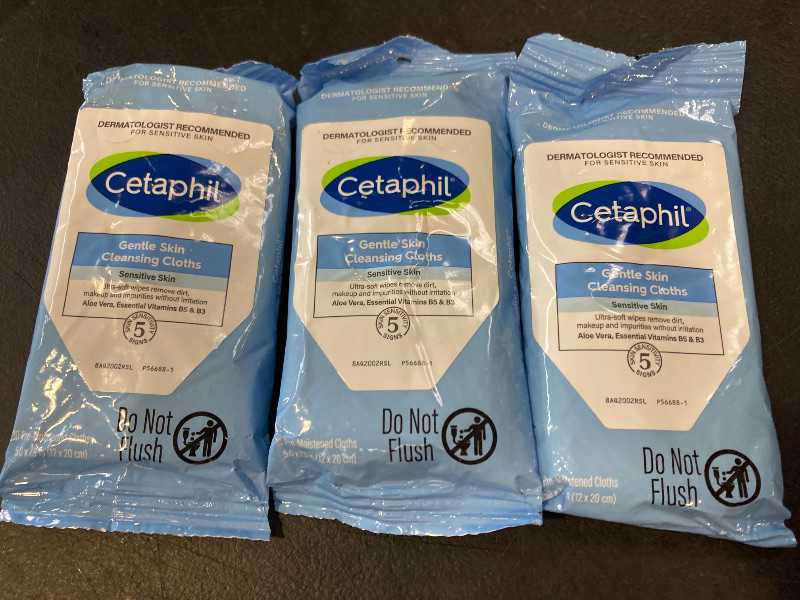 Photo 1 of Cetaphil Face and Body Wipes, Gentle Skin Cleansing Cloths, 10 Count (Pack of 3), for Dry, Sensitive Skin, Flip Top Closure, Great for the Gym, Travel, in the Car, Hypoallergenic, Fragrance Free