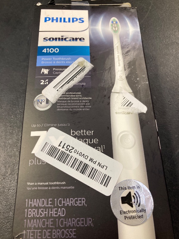 Photo 1 of Philips Sonicare 4100 Rechargeable Electric Toothbrush, with Pressure Sensor, 2 Intensity Settings, SmarTimer and QuadPacer, 14-Day Battery Life, White, Model HX3681/23