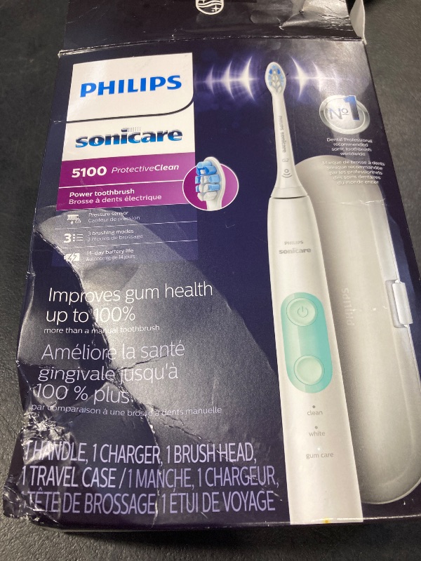 Photo 1 of Philips Sonicare ProtectiveClean 5100 Rechargeable Electric Toothbrush, with Pressure Sensor, 3 Cleaning Modes, SmarTimer and QuadPacer, 14-Day Battery Life, Travel Case, White, Model HX6857/11