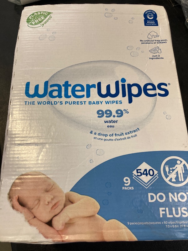 Photo 1 of WaterWipes Plastic-Free Original-baby Wipes, 99.9% Water Based Wipes, Unscented & Hypoallergenic for Sensitive Skin, 60 Count (Pack of 9) Total 540 wipes, Packaging May Vary