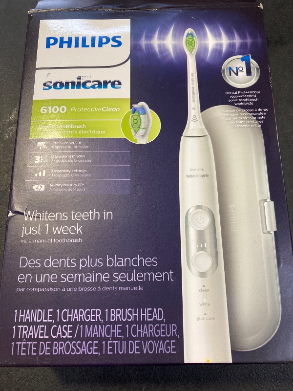 Photo 1 of PHILIPS Sonicare ProtectiveClean 6100 Rechargeable Electric Toothbrush, with Pressure Sensor, 3 Cleaning Modes, SmarTimer and QuadPacer, 14-Day Battery Life, Travel Case, White, Model HX6877/21
