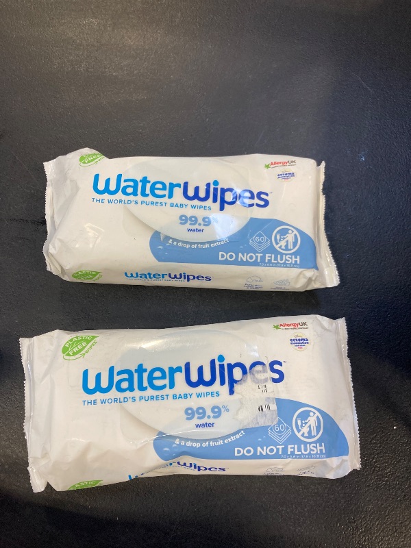 Photo 1 of WaterWipes Plastic-Free Original-baby Wipes, 99.9% Water Based Wipes, Unscented & Hypoallergenic for Sensitive Skin, (Pack of 2) , exp- 06/2026