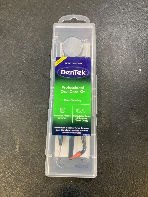 Photo 1 of DenTek Professional Oral Care Kit, Advanced Clean- Portable, Multiple Tips, Dental Pick, Scaler, Stimulator, and Dental Mirror, White