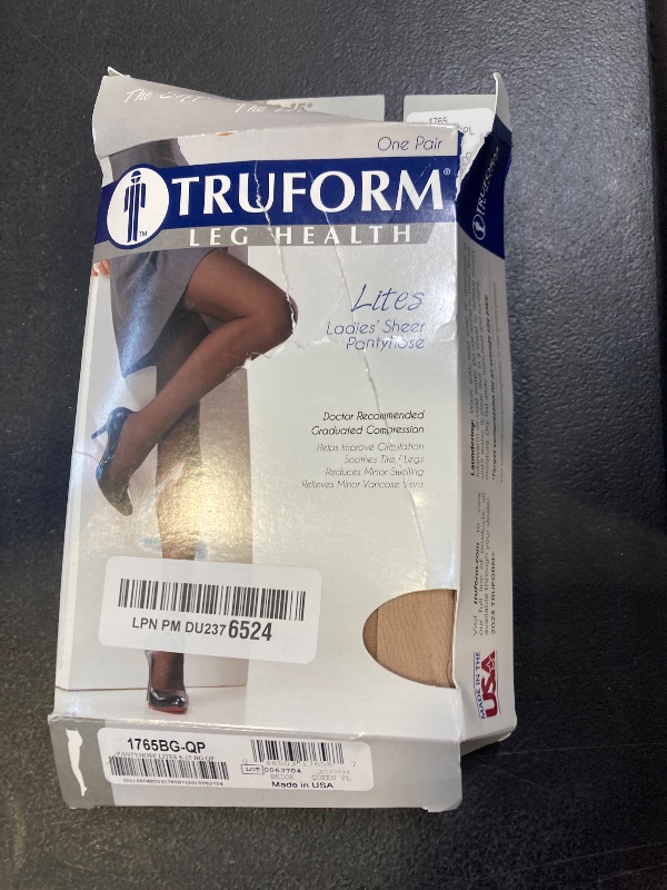 Photo 1 of Truform Sheer Compression Pantyhose, 8-15 mmHg, Women's Shaping Tights, 20 Denier, Beige, Queen Plus