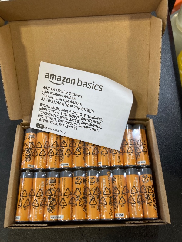 Photo 1 of Amazon Basics 20-Pack AA Alkaline High-Performance Batteries, 1.5 Volt, 10-Year Shelf Life
