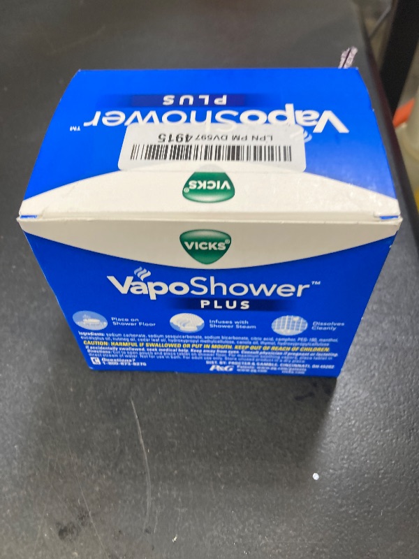 Photo 1 of Vicks, VapoShower Plus, Shower Steamers, Eucalyptus Shower Steamer & Menthol Scent, Clean Dissolving Vapor Shower Tablets, Aromatherapy Shower Steamer & Shower Bombs, 10 count