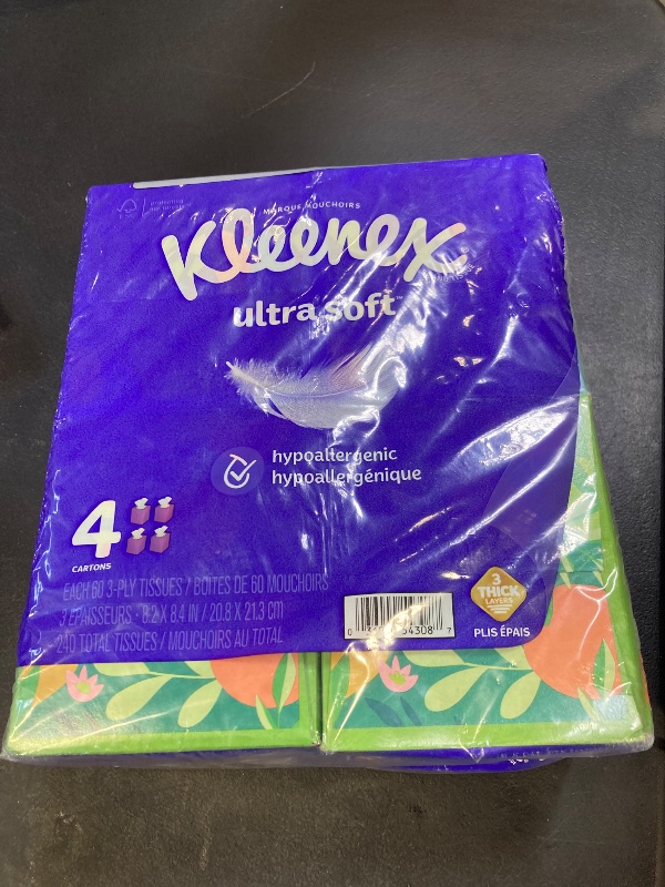 Photo 1 of Kleenex Ultra Soft Facial Tissues, 4 Cube Boxes, 60 Tissues per Box, 3-Ply (240 Total),