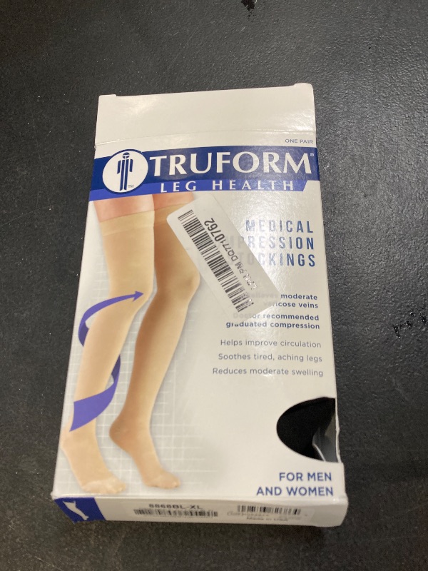 Photo 1 of Truform 20-30 mmHg Compression Stockings for Men and Women, Thigh High Length, Dot Top, Closed Toe, Black, X-Large