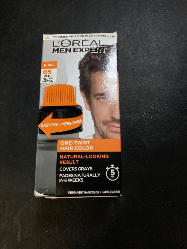 Photo 1 of L’Oreal Paris Men Expert One Twist Mess Free Permanent Hair Color, Mens Hair Dye to Cover Grays, Easy Mix Ammonia Free Application, Light Medium Brown 05, 1 Application Kit