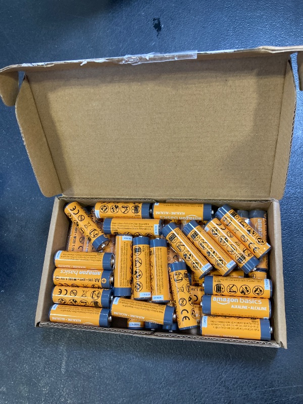 Photo 1 of Amazon Basics 48-Pack AA Alkaline High-Performance Batteries, 1.5 Volt, 10-Year Shelf Life