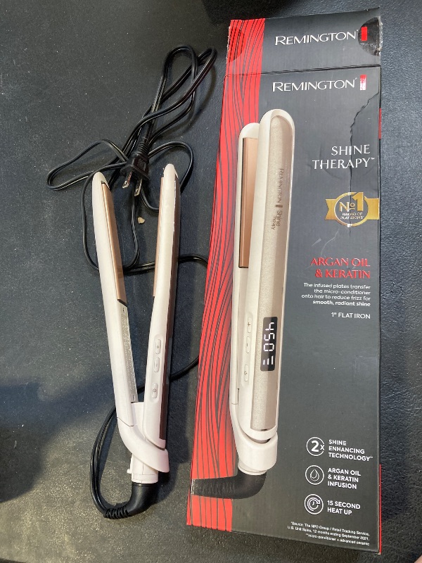 Photo 1 of Remington Shine Therapy 1 inch Hair Straightener Iron, Flat Iron Infused with Argan Oil & Keratin, Professional Ceramic Flat Iron for Less Frizz, Shines and Smooth, Styling Tools
