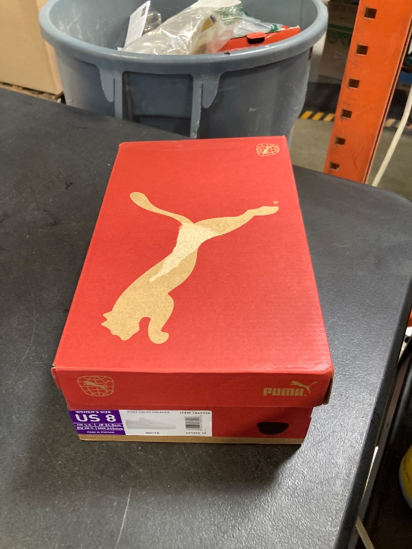 Photo 1 of PUMA “Court Sneaker” Women's Retro Walking Tennis Shoe (PUMA White / Gold ) size US 8