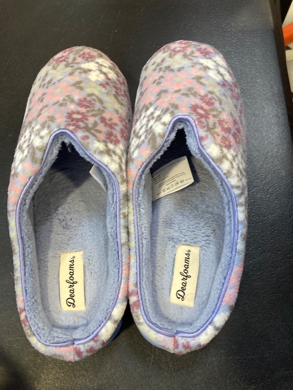 Photo 1 of Dearfoams “Cozy Clog” Slippers Women’s Memory Foam Slip-on (Blue Floral) size small 