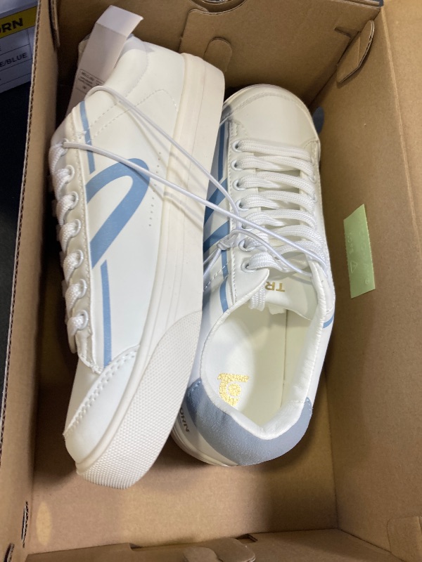 Photo 1 of TRETORN Hopper Canvas Sneakers, White with Blue Logo, Lace-up Closure (White/Blue, US Footwear Size System, Adult, Women, Numeric, Medium, 6)