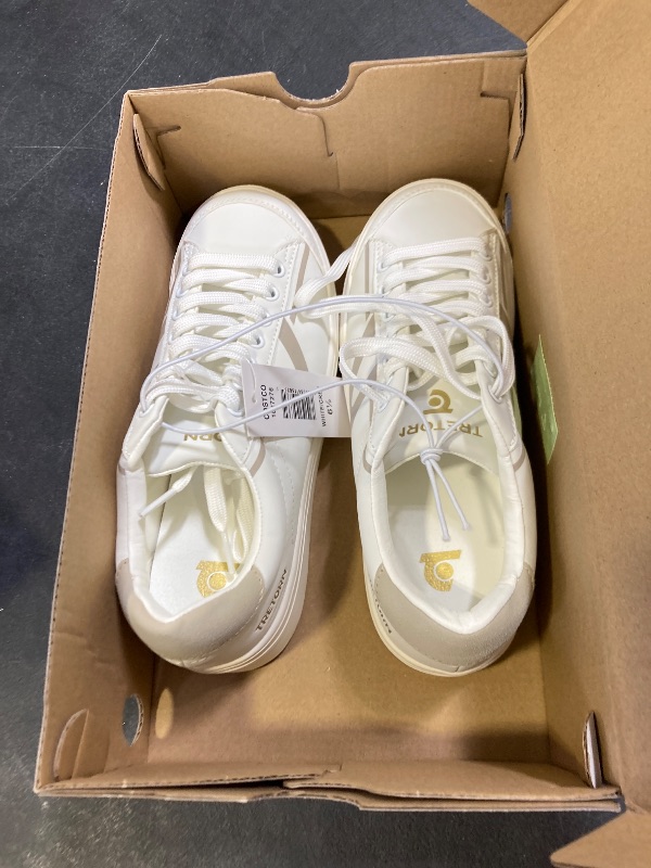 Photo 1 of TRETORN Hopper Canvas Sneakers, White with Blue Logo, Lace-up Closure (White/Blue, US Footwear Size System, Adult, Women, Numeric, Medium, 6.5