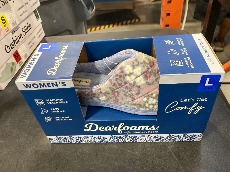 Photo 1 of Dearfoams “Cozy Clog” Slippers Women’s Memory Foam Slip-on (Blue Floral)  size large 