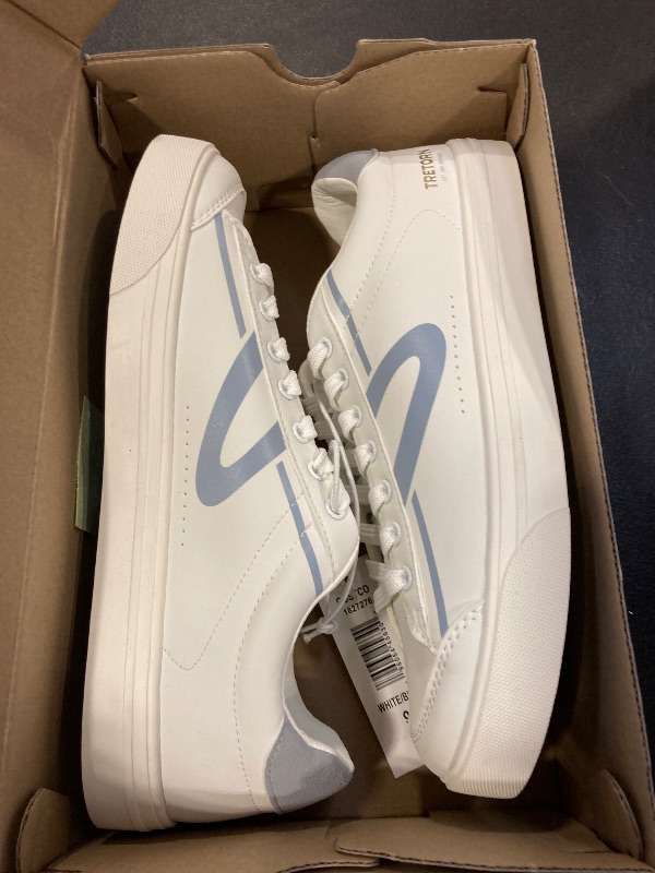 Photo 1 of TRETORN Hopper Canvas Sneakers, White with Blue Logo, Lace-up Closure (White/Blue, US Footwear Size System, Adult, Women, Numeric, Medium, 9)